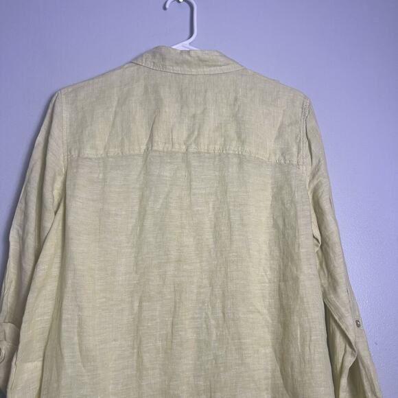 NWT Tahari Women's Linen Button Up Tunic Roll Tab Lime Green Sz M Vacation Beach - Picture 15 of 16
